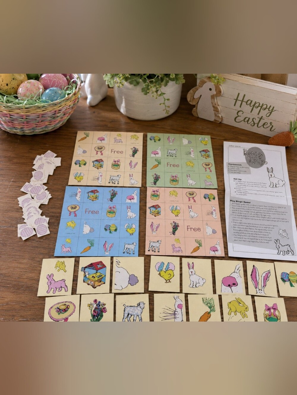 Cute Vintage Easter Bingo Game Kids Fun Play Time